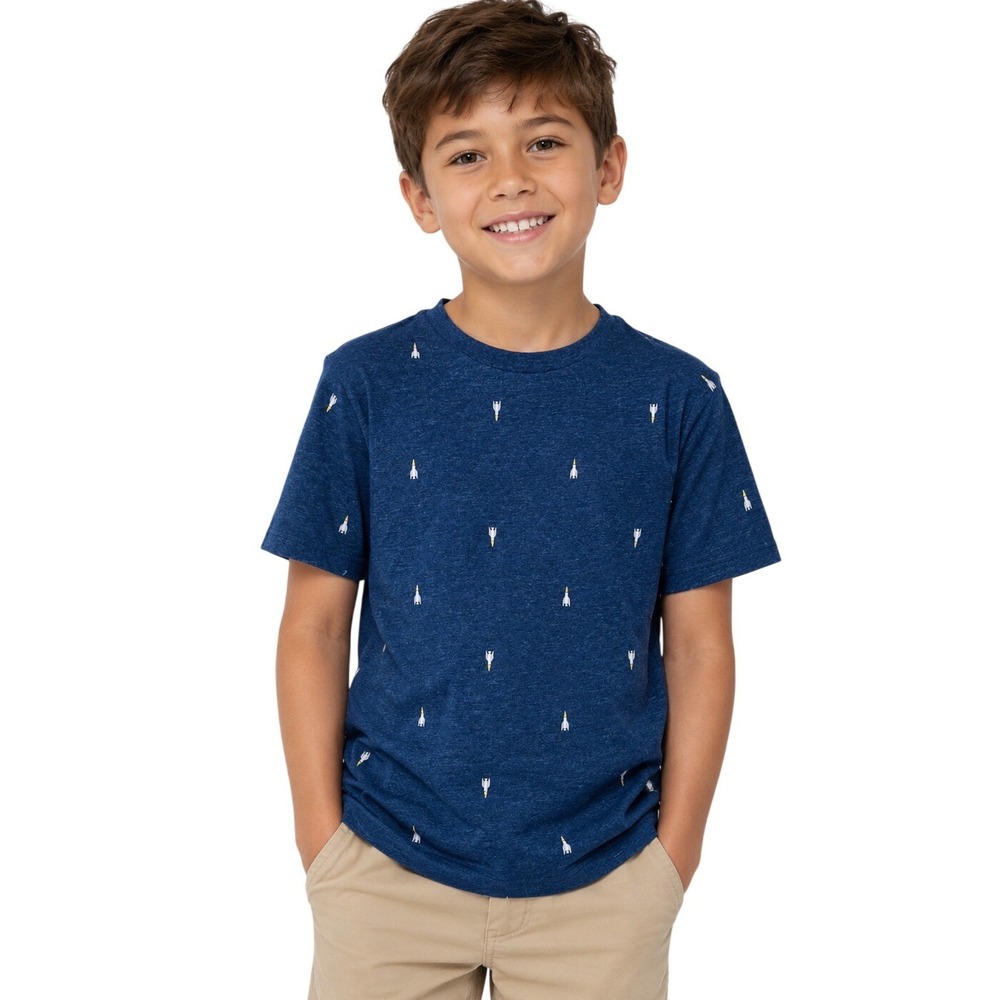Old Navy Graphic T Shirt Boys Size 8 Blue Rocket Ship Print Short Sleeve